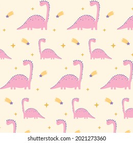 Cute dinosaur pattern, pink dinosaur with yellow background.