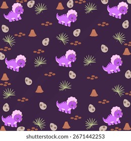 Padrão de dinossauro bonito. Impressão perfeita do personagem mascote engraçado do bebê dino, clipart escandinavo infantil. 