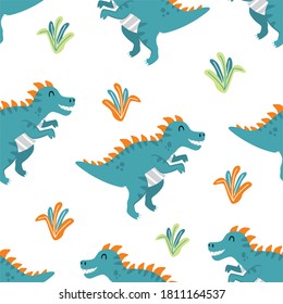 Cute dinosaur pattern vector background for fabric print and other uses.