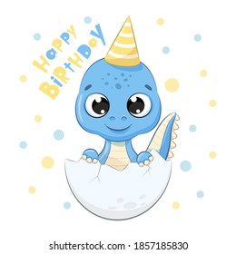 Cute dinosaur with phrase "Happy birthday"