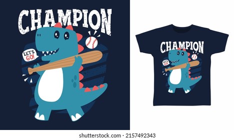 Cute Dinosaur Play Baseball Cartoon Tshirt Art Designs