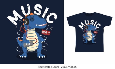 Cute Dinosaur Play Music tshirt art fashion design.