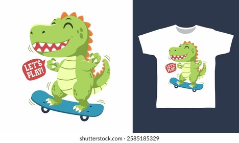 Cute dinosaur play skateboard hand drawn, vector ready for print on t shirt and other uses.