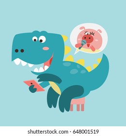 Cute dinosaur play video call with singing pig.