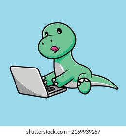 Ilustración de iconos de vectores de dibujos animados por computadora de Dinosaurio lindo. Vector Premium Aislado De Icono De Tecnología Animal.