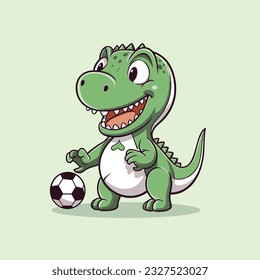 cute dinosaur playing football vector illustration