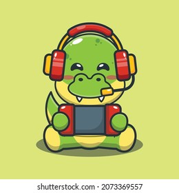 Cute dinosaur playing a game. Cute animal cartoon illustration.