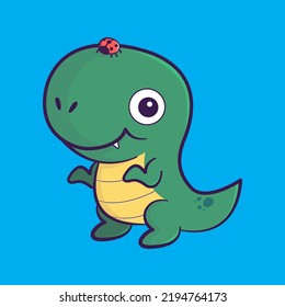 Cute dinosaur playing with ladybug