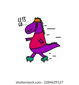 Cute dinosaurio jugando patines de rodillos diseño vectorial para papel de pared, fondo, tela y textil