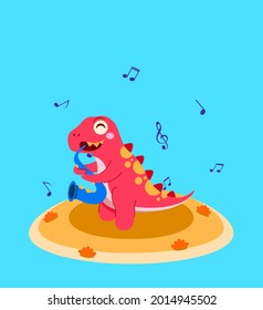 Cute Dinosaur Playing Saxophone Vector Illustration