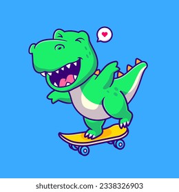 Cute Dinosaur Playing Skateboard Cartoon Vektorsymbol Illustration. Animal Sport Icon Konzept isolierter Premium Vektor. Flachbildkartonstil