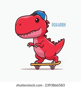 Cute dinosaur playing skateboard, Cartoon-Illustration