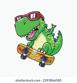 Cute dinosaur playing skateboard, Cartoon-Illustration