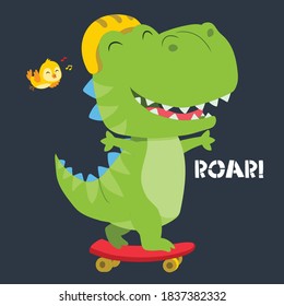 Cute dinosaur playing skateboard.  With t-shirt design.