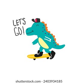 Cute Dinosaur playing skateboard vector illustration for for fabric, textile and print