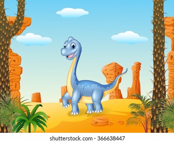 Cute dinosaur posing with the desert background