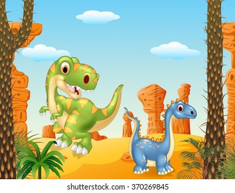 Cute dinosaur posing in the desert background