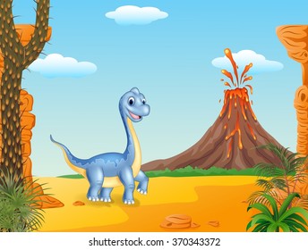 Cute dinosaur posing with the prehistoric background