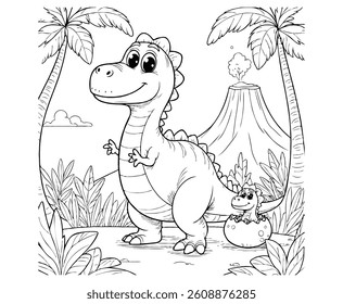 Cute Dinosaur in Prehistoric Jungle coloring page