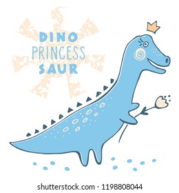 Cute dinosaur princess. Vector illustration.