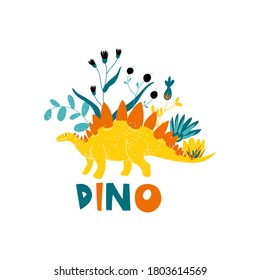 Cute Dinosaur Print with Slogan Vector Illustration. Graphic Design for Trendy Fabrics and Textile