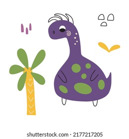 Cute dinosaur in rainbow colors. Vector illustration isolated on white background for children's decor and textiles.