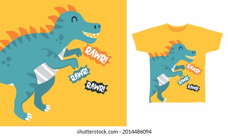 Cute dinosaur rawr illustration t-shirt design vector concept.