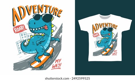 Cute Dinosaur Ride Skateboard Vector Illustration T shirt Designs