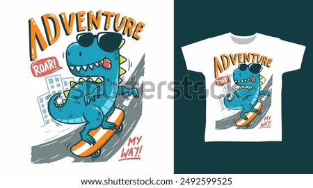 Cute Dinosaur Ride Skateboard Vector Illustration T shirt Designs