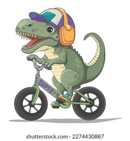 Dinosaurio lindo montando una bicicleta. Impresión de camiseta.