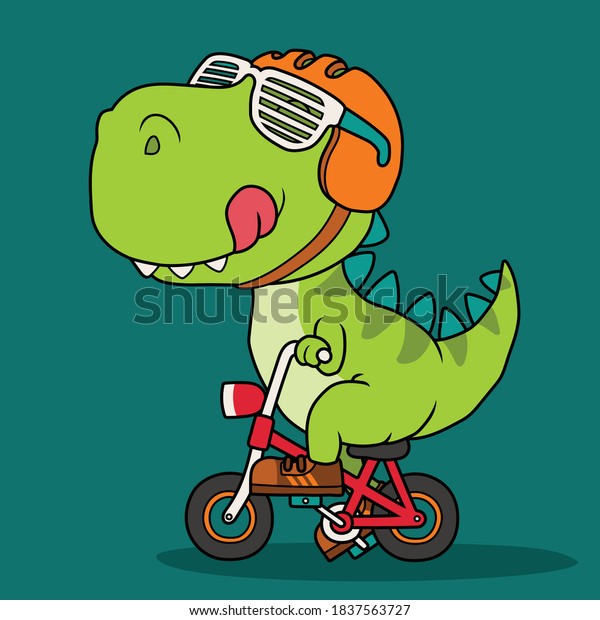 Cute dinosaur
riding a bicycle. Shirt
print.