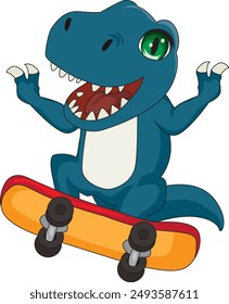 Cute Dinosaur Riding A Skateboard