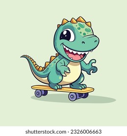cute dinosaur riding skateboard summer sport vector illustration