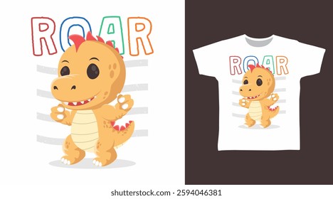 Cute dinosaur roar hand drawn, ready for print on t-shirt and other uses.