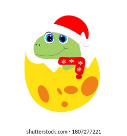 Cute dinosaur in santa claus hat  illustration, christmas vector 