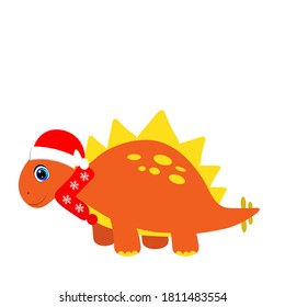 Cute dinosaur in santa claus hat illustration, christmas vector	