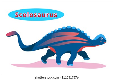 Cute dinosaur Scolosaurus.Flat cartoon illustration.Scolosaurus-herbivorous dinosaur with name. Herbivorous dinosaur of Jurassic period.Extinct animal. Paleontology animal.Scolosaurus. Nice dinosaur.