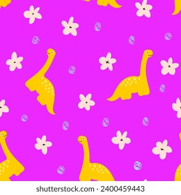 Cute dinosaur seamless pattern with abstract design elements.prehistoric illustration for kids fashion,textile,cloth,dino character in doodle style.