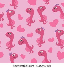 Cute dinosaur seamless pattern. Adorable cartoon dinosaurs in love