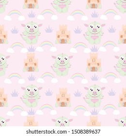 Cute dinosaur seamless pattern. Adorable cartoon dinosaurs background. Colorful kids pattern for girls and boys. Vector texture in childish style for fabric, wallpapers, cards and designs.