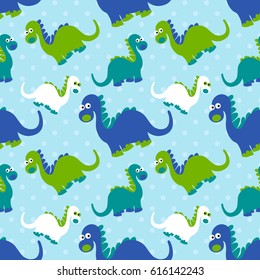 Cute dinosaur seamless pattern. Adorable cartoon dinosaurs background. Colorful kids pattern for girls and boys. Vector  texture in childish style for fabric, wallpapers, cards and designs.