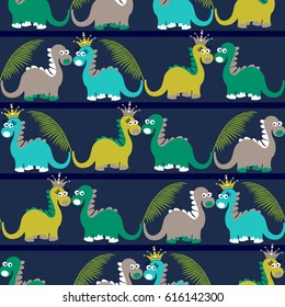 Cute dinosaur seamless pattern. Adorable cartoon dinosaurs background. Colorful kids pattern for girls and boys. Vector  texture in childish style for fabric, wallpapers, cards and designs.