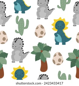 Cute dinosaur. Seamless pattern. Background. For printing on textiles, postcards.