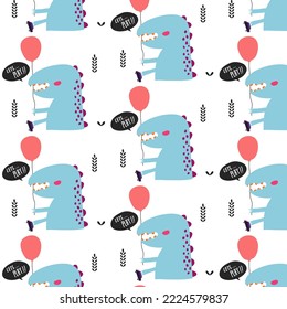 Cute dinosaur seamless pattern in childish style. Vector Illustration. Can be used for fabric and textile, wallpapers, backgrounds, home decor, posters, cards.