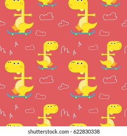 Cute Dinosaur Seamless Pattern Design Vector Illustration