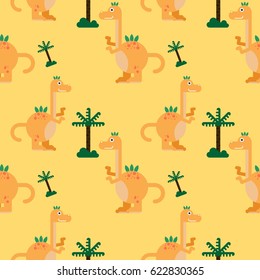 Cute Dinosaur Seamless Pattern Design Vector Illustration
