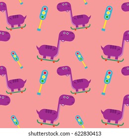 Cute Dinosaur Seamless Pattern Design Vector Illustration