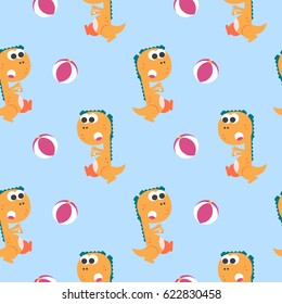 Cute Dinosaur Seamless Pattern Design Vector Illustration