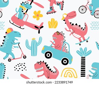 cute dinosaur seamless pattern for fashion clothes, fabric, t shirts. 