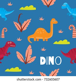 Cute Dinosaur seamless pattern. Funny dinosaur theme wrapping paper design. 